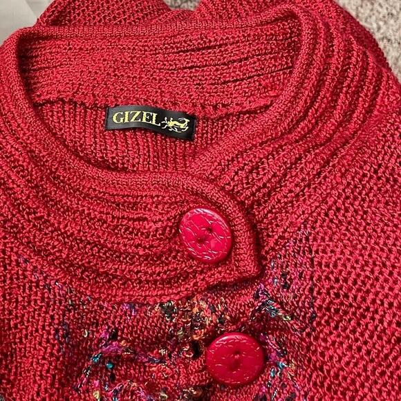 Gizel Cardigan Plus Size 1X Artsy Red Button Sweater Lagenlook Wearable Art - Picture 5 of 9